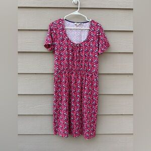 Boden Elspeth Jersey Bird Print Dress Fit & Flare Pink Mini Sz 14R (C11)